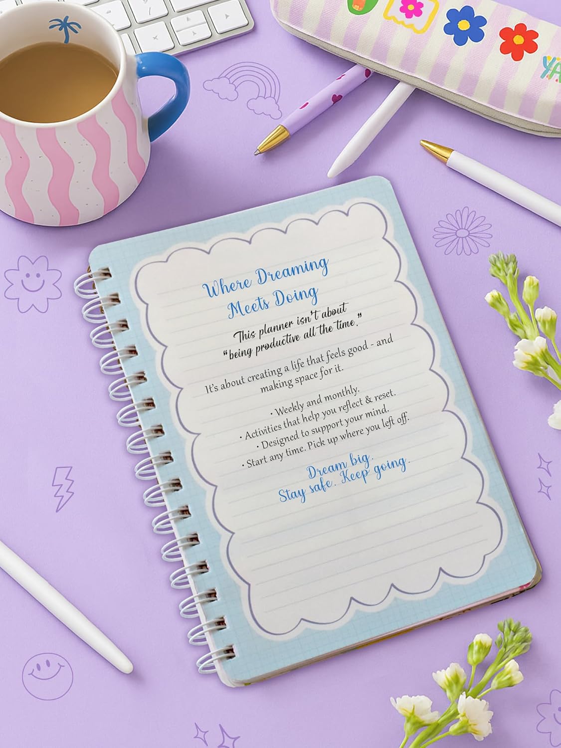 A5 Wiro-Bound Planner | with 160+ Stickers | Dream Life Planner for Women & Girls | 256 Undated Pages - Image 7