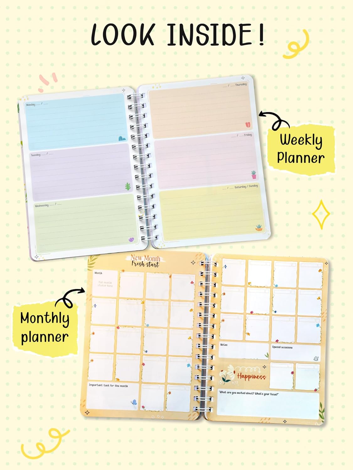 A5 Wiro-Bound Planner | with 160+ Stickers | Dream Life Planner for Women & Girls | 256 Undated Pages - Image 4