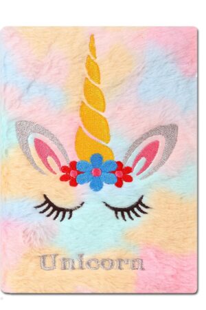A5 Unicorn Soft Fur Fabric Diary/Personal Notebook - Pink  | 80 pages