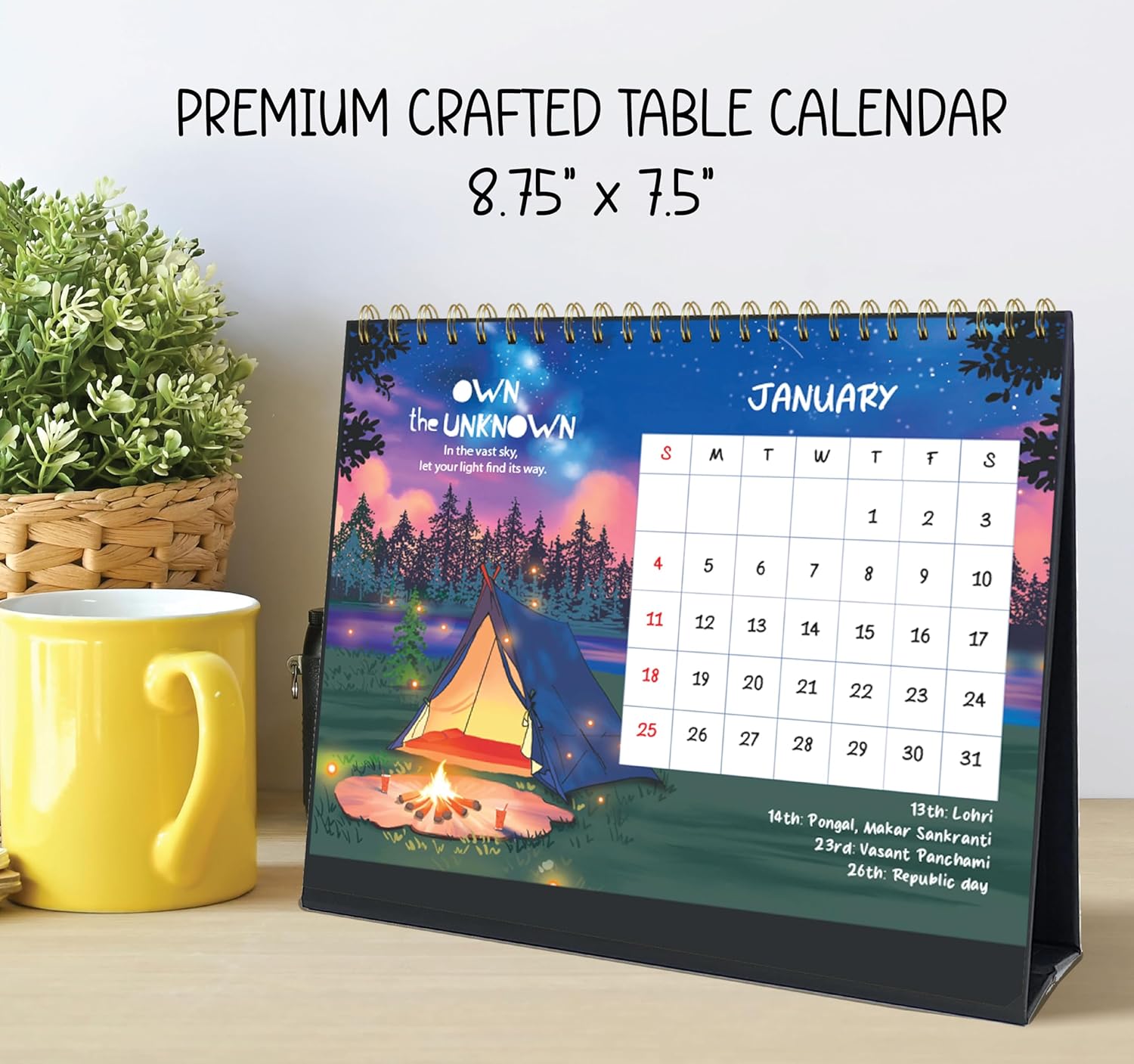 2026 Table Calendar with hand drawn paintings & 50 stickers