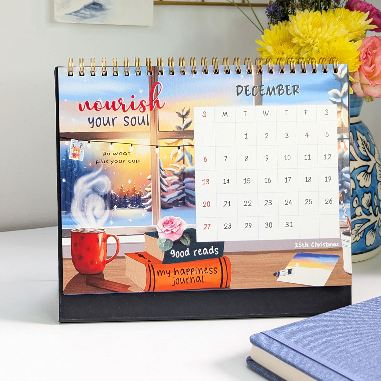 2026 Table Calendar with hand drawn paintings & 50 stickers - Image 3