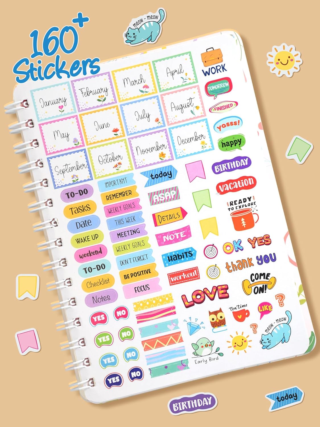 A5 Wiro-Bound Planner | with 160+ Stickers | Dream Life Planner for Women & Girls | 256 Undated Pages - Image 6