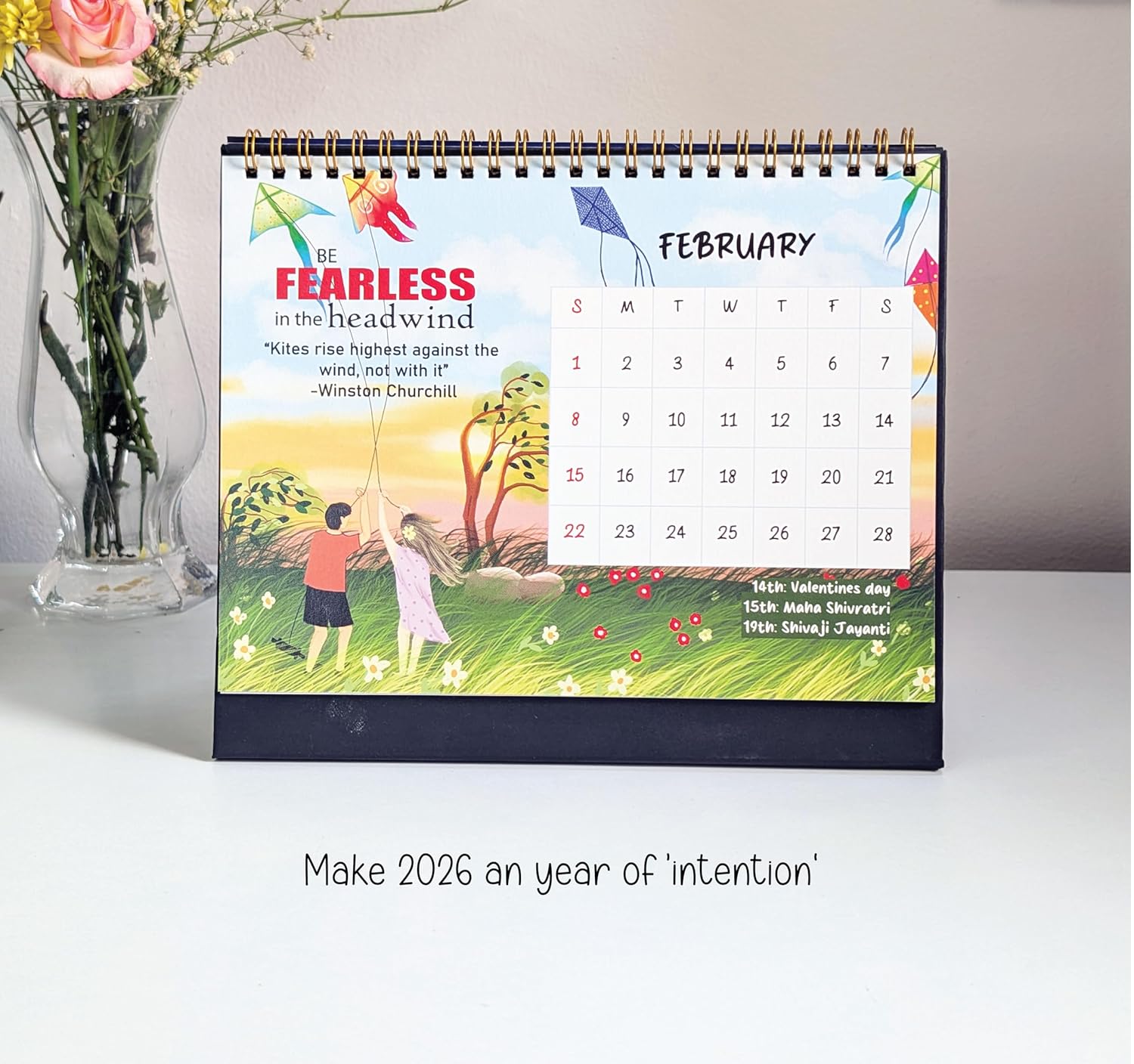2026 Table Calendar with hand drawn paintings & 50 stickers - Image 4