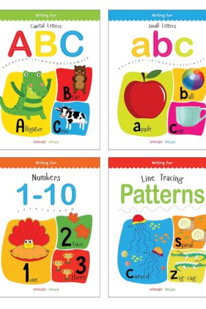Pack of 4 Early Writing Books for Kids (Writing Fun Series): Write and Practice Capital Letters, Small Letters, Line Tracing Patterns & Numbers 1–10 | Pre-Writing Skills Workbook Set for Preschool & Kindergarten